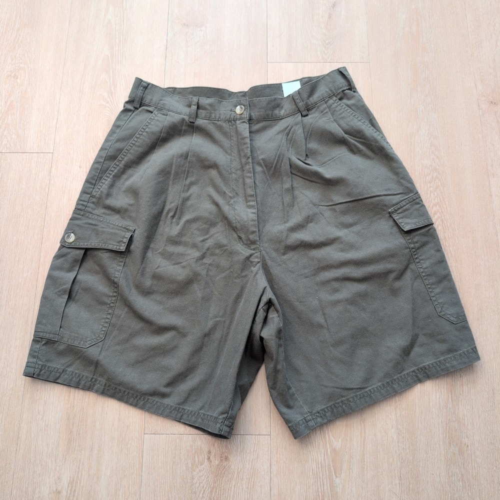 VTG Woolrich Womens Size 14 Cargo Shorts Olive Green Pleated Cotton Earth Hike